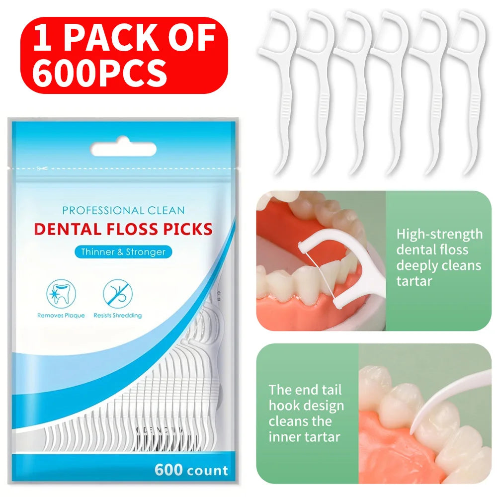 Dental Floss Picks 30–600 Pcs – Double & Single Line Dental Floss Picks SWANS 600PCS single line