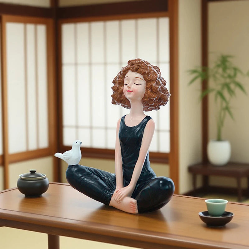 Yoga Girl Resin Figurine – Meditation Statue for Home Decor Decorative Figurine SWANS