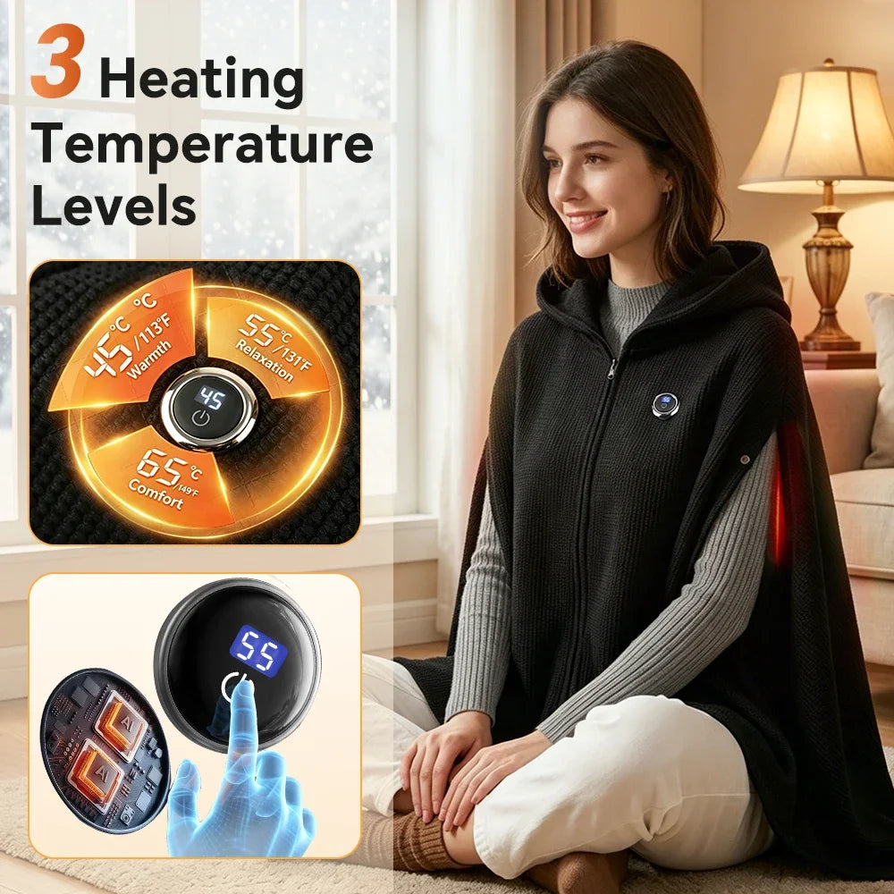 Graphene Heated Hooded Shawl – USB Wearable Warming Blanket Heated Wearable Shawl SWANS