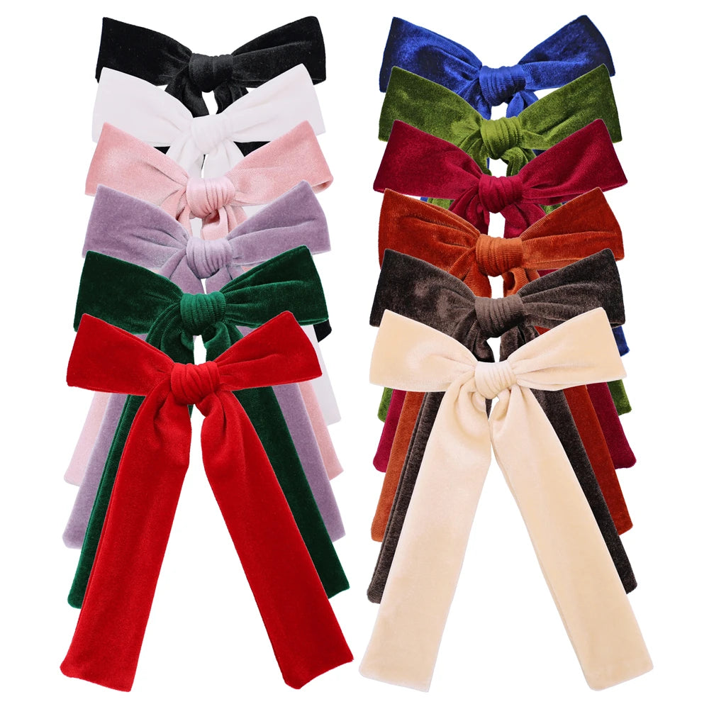 Long Tail Velvet Bow Hair Clips – Girls, Kids & Moms Velvet Bow Hair Clip SWANS All 12 Colors