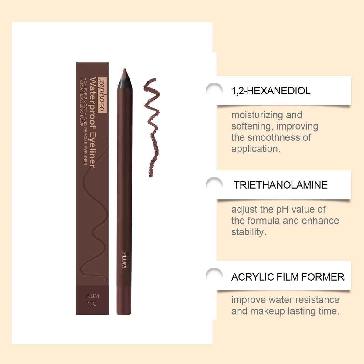 Zephoco Plum Eyeliner Pencil – Waterproof Creamy Gel Liner Gel Eyeliner Pencil SWANS