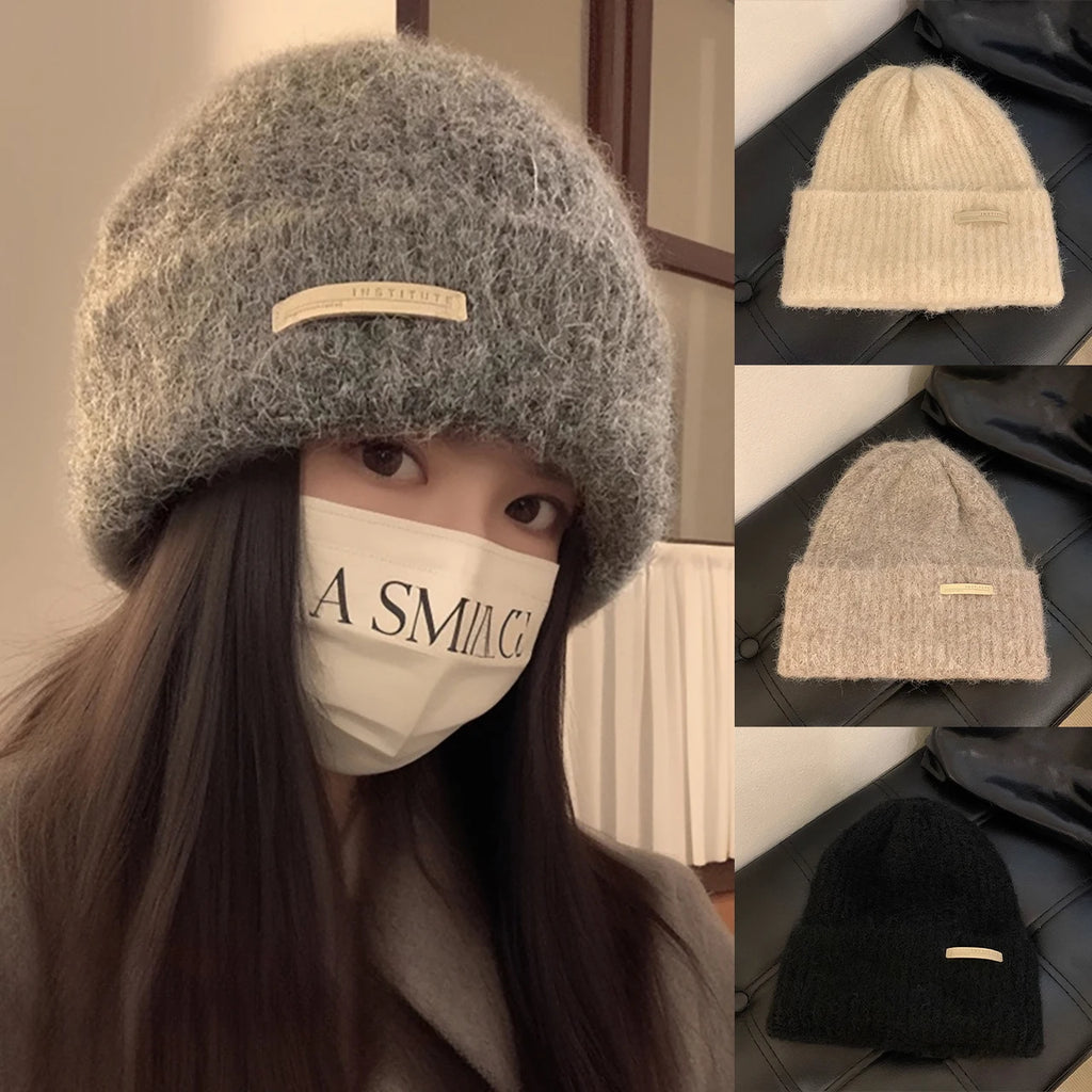 Women's Knitted Beanie Hat – Warm Solid Color Winter Cap Knitted Beanie Hat SWANS