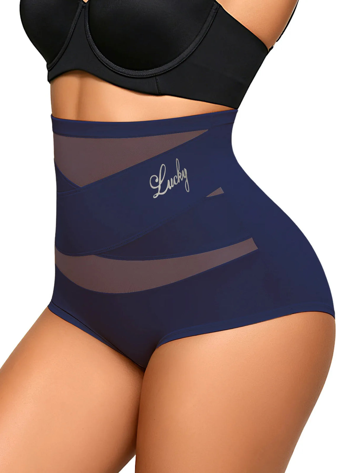 Women's High Waist Mesh Tummy Control Shapewear & Butt Lifter Women's Shapewear SWANS 8855Dark Navy Blue S