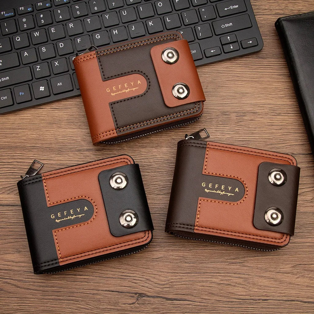 Men's Colorblock PU Bifold Wallet – Dual Magnetic Multi Card Slot Men's Bifold Wallet SWANS