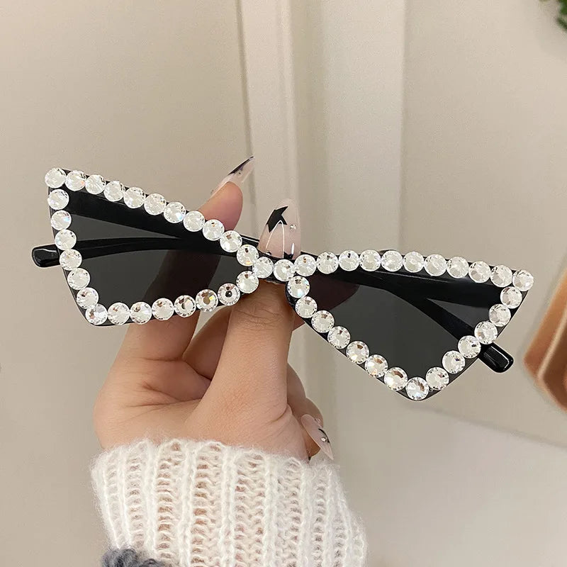 KLASSNUM Rhinestone Cat Eye Sunglasses UV400 Mirror Lens Fashion Sunglasses SWANS A