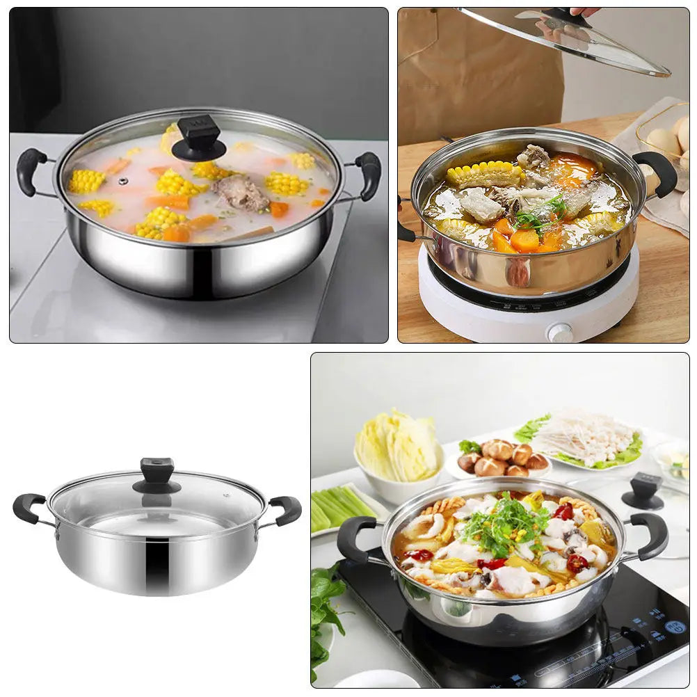 Large Stainless Steel Hot Pot Double Handle – Even Heat 28cm Stainless Steel Stockpot SWANS
