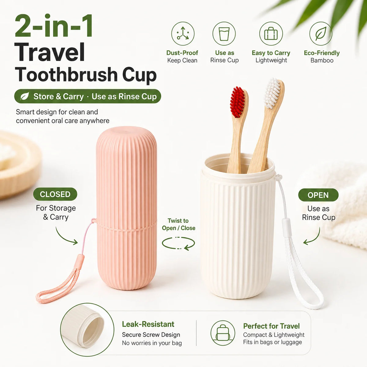SWANS 10-Pack Bamboo Toothbrushes & Travel Cup – Soft Rainbow Bamboo Toothbrush Set SWANS