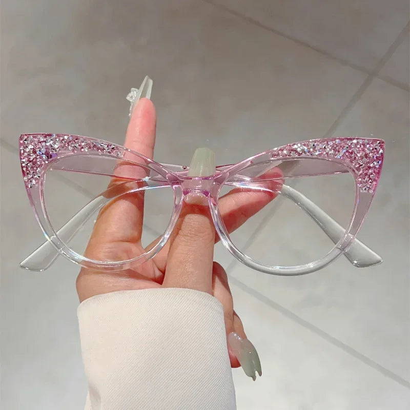 TOYEARN Blue Light Cat Eye Glasses – Bling Diamond Oversized Blue Light Eyeglasses SWANS Pink Clear