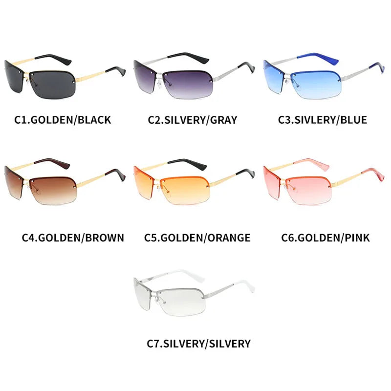 TOYEARN Y2K Rimless Sunglasses – UV400 Gradient Metal Frame Fashion Sunglasses SWANS