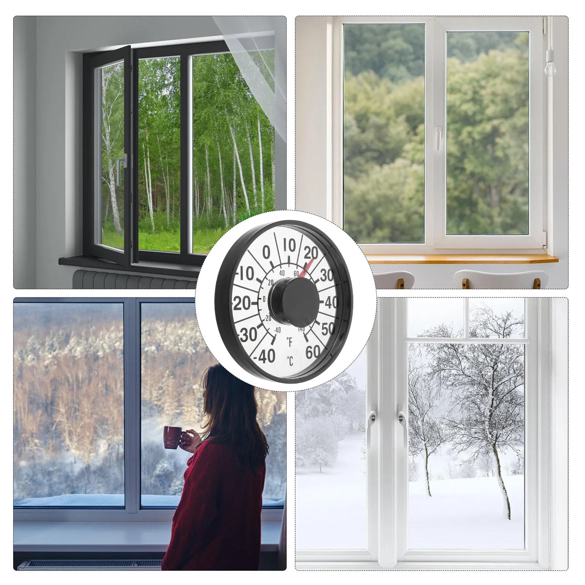 SWANS 4.3" Round Sticky Window Thermometer – No Battery Window Thermometer SWANS