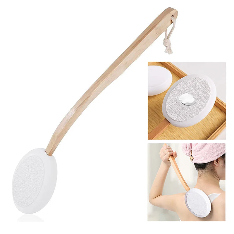 Long Handle Lotion Applicator & Body Brush – Wood & EVA Body Brush Applicator SWANS
