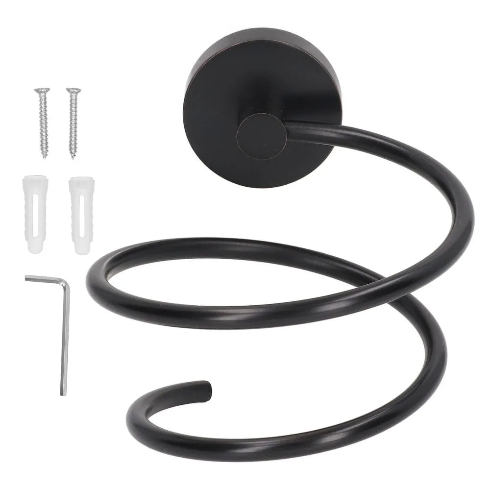 SWANS Stainless Steel Wall-Mounted Hair Dryer Holder Rack Hair Dryer Holder SWANS Black