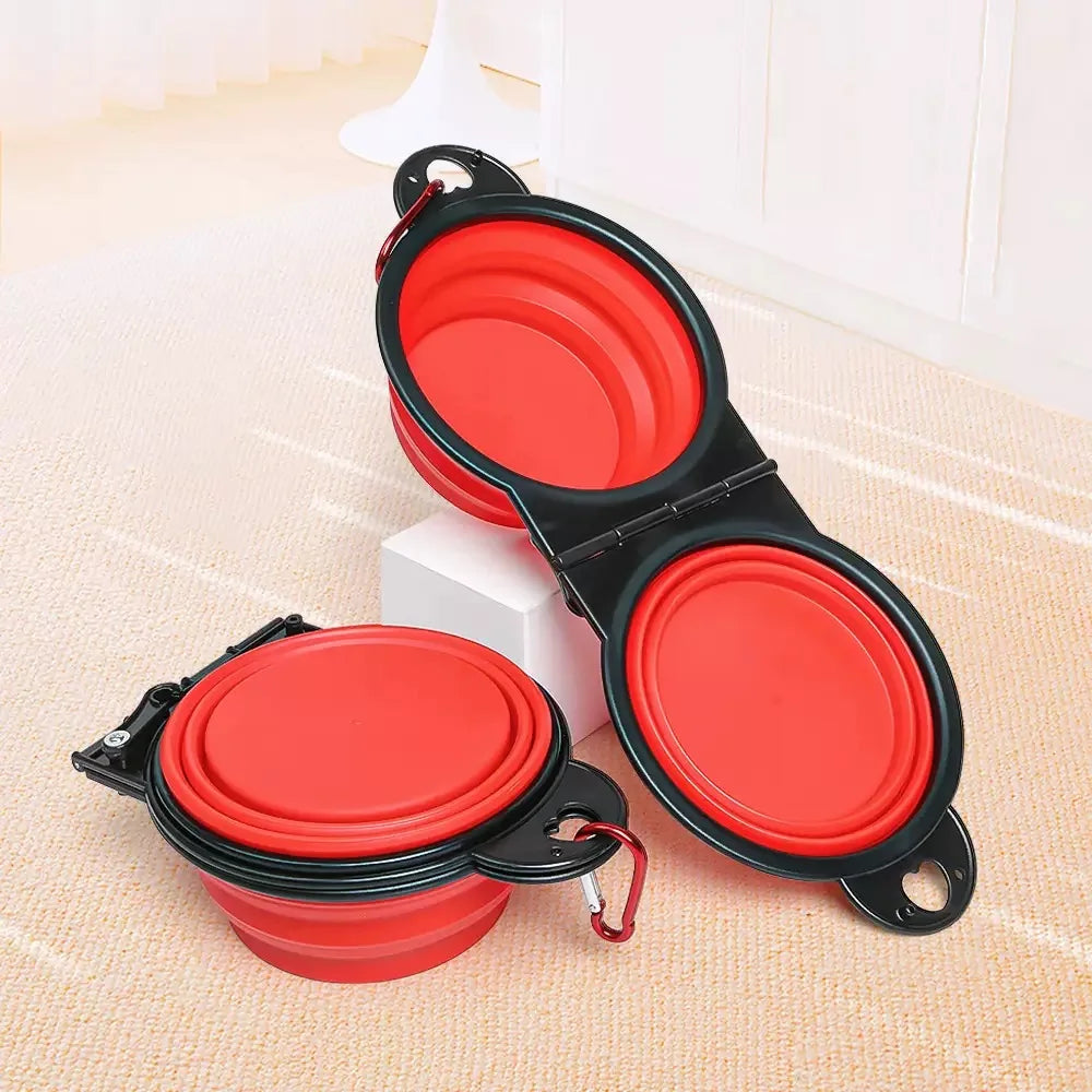 SWANS 2-in-1 Foldable Dual Pet Bowl – Portable Travel Feeder Foldable Pet Bowl SWANS RED