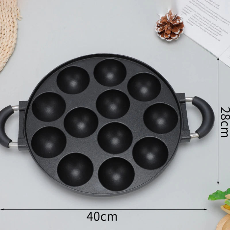 YTYIN 12-Mold Takoyaki Pan – Nonstick Aluminum Alloy Skillet Takoyaki Cooking Pan SWANS 12 holes round