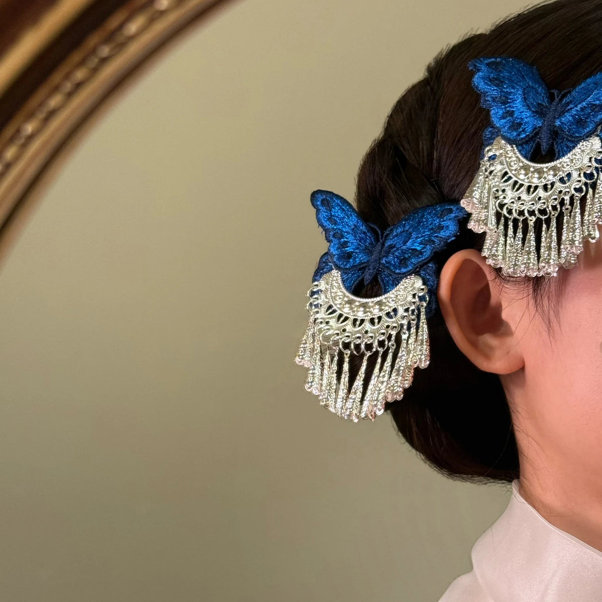 Chinese Embroidered Butterfly Tassel Hair Clip – Hanfu Barrette Hair Barrette Clip SWANS