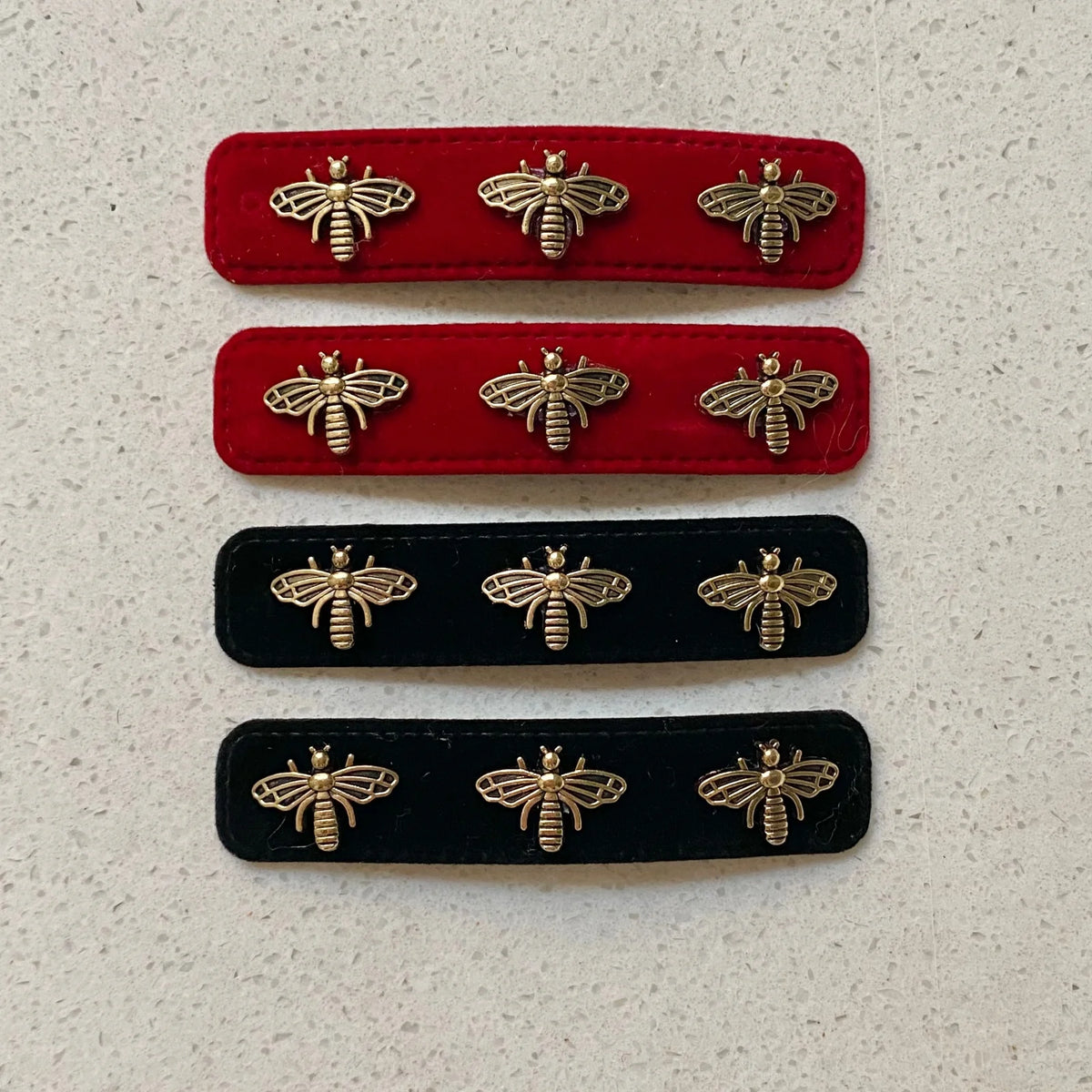 2PCS Velvet Hair Clips Red & Black Gold Bee Barrettes Women Velvet Hair Barrettes SWANS