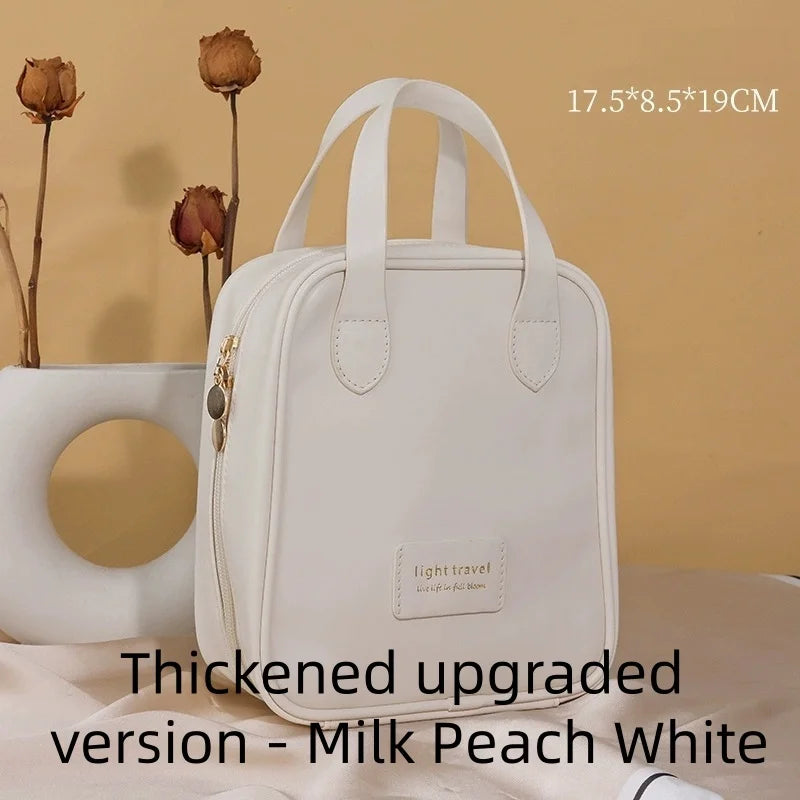 SWANS PU Waterproof Cosmetic Bag – Large Travel Makeup Organizer Travel Cosmetic Bag SWANS Milk apricot white B