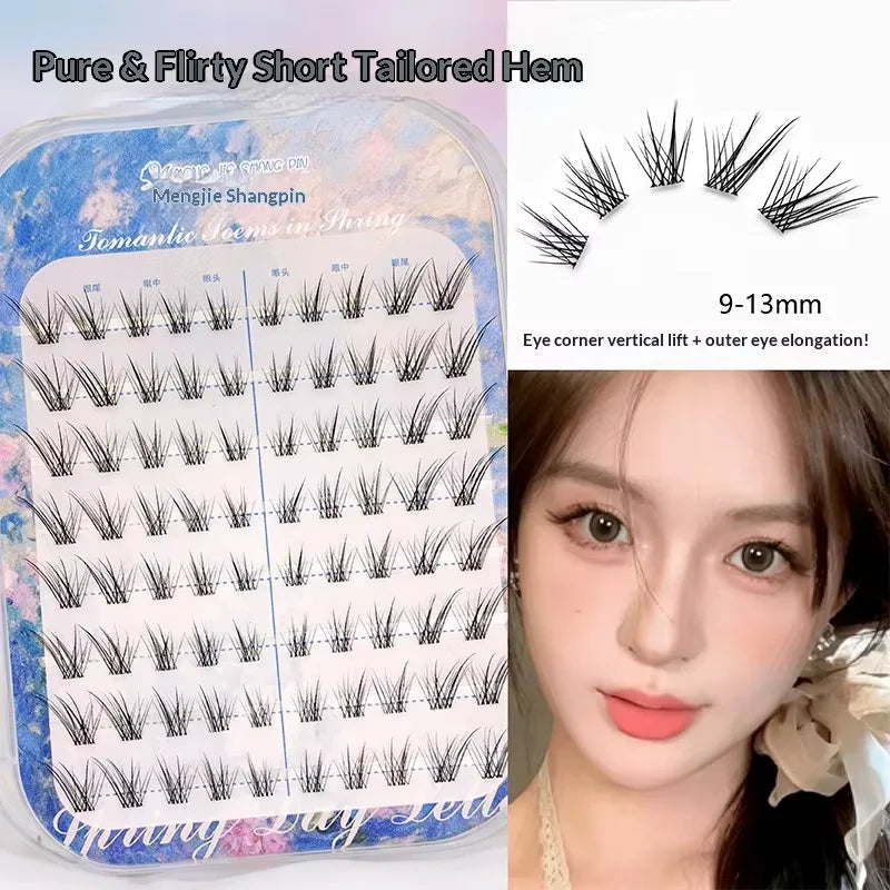 Press-On Fox Eye Cluster Lashes – No Glue Wispy Winged