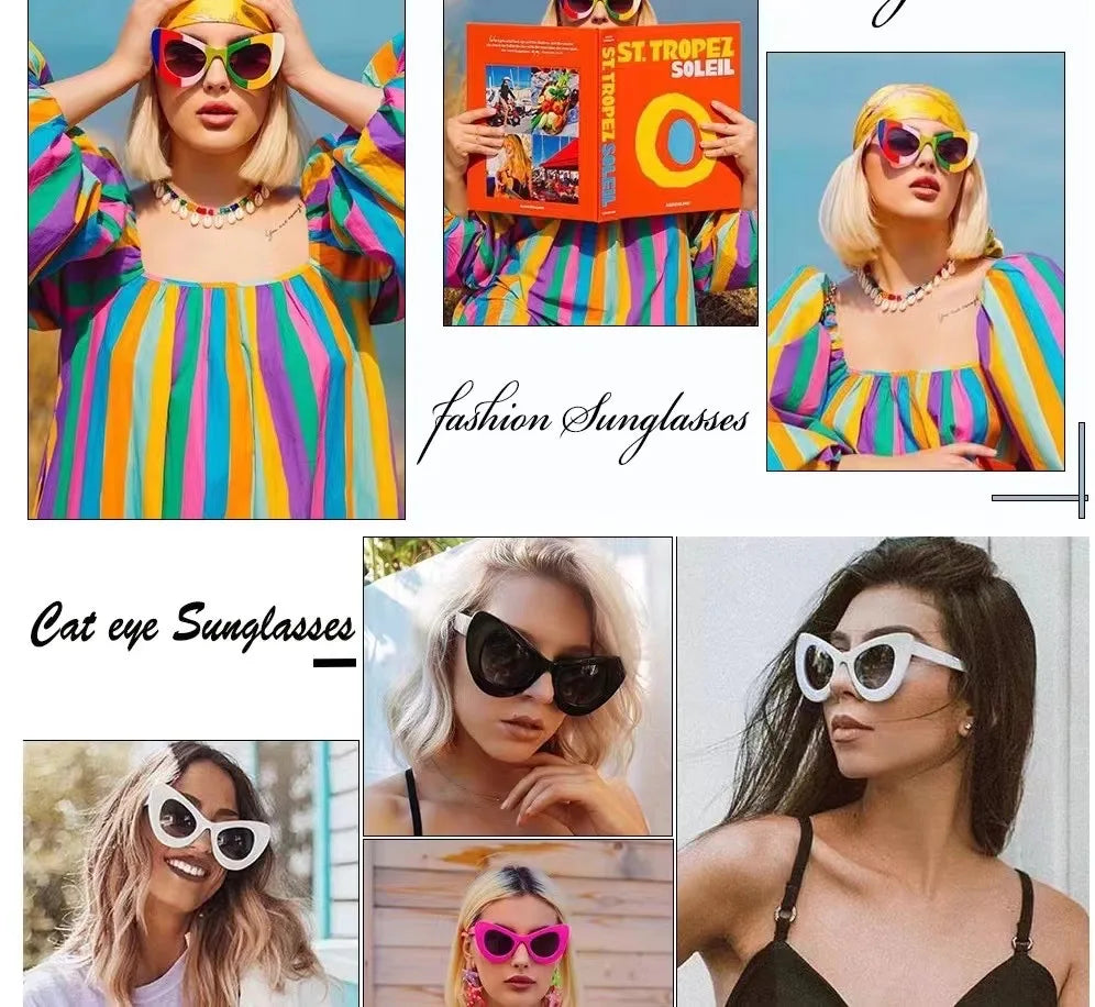 TOYEARN Cat Eye Sunglasses Women UV400 Big Frame Vintage Cat Eye Sunglasses SWANS