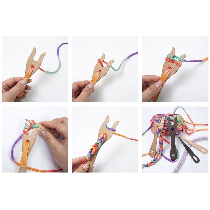 Wooden Knitting Fork & Large Eye Needle Set – DIY Craft Kit Knitting Tool Set SWANS