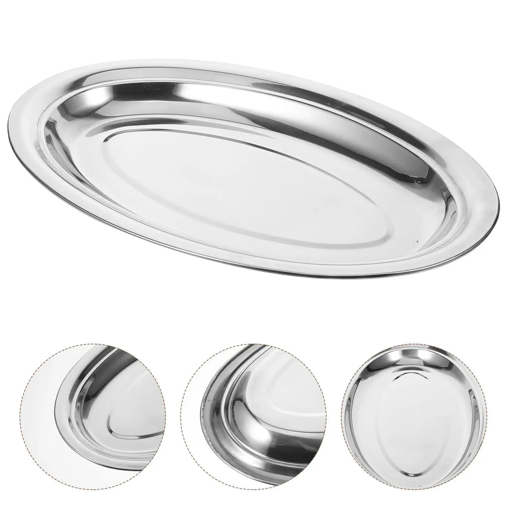 WINOMO Stainless Steel Oval Serving Tray – 35cm Dinner Plate Serving Tray SWANS