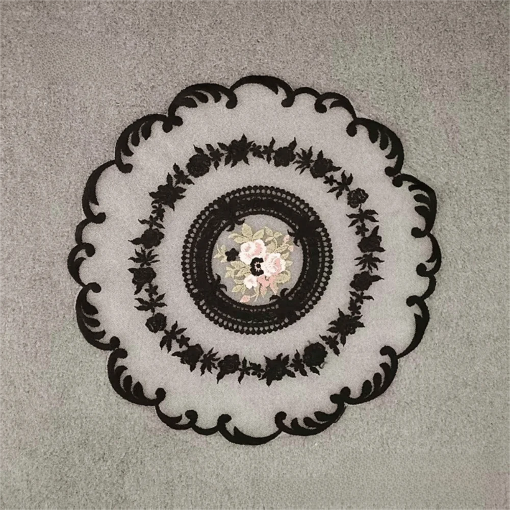 Vintage Lace Embroidered Table Doily – White Round Placemat Lace Table Doily SWANS Black