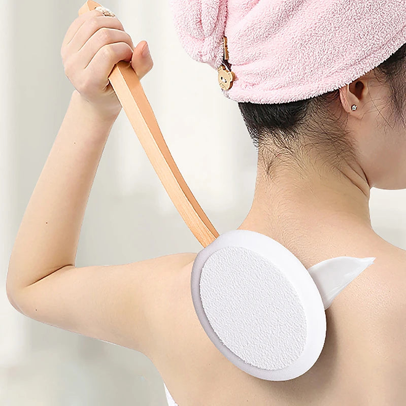 Long Handle Lotion Applicator & Body Brush – Wood & EVA Body Brush Applicator SWANS