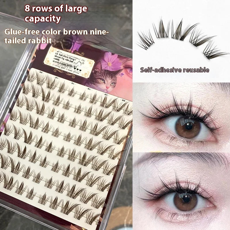 Glue-Free Brown False Eyelashes – Fluffy Fox Eye Reusable Lashes False Eyelashes SWANS
