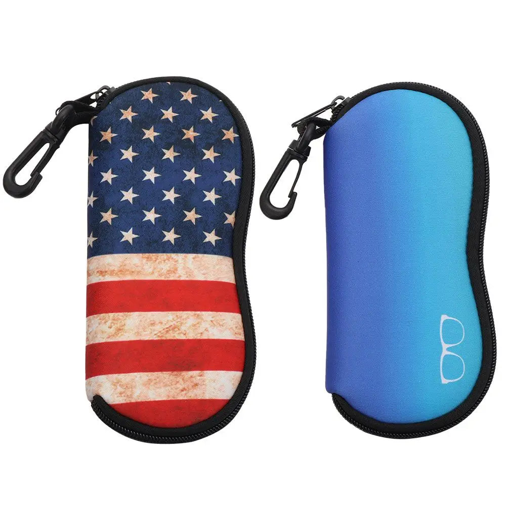 Neoprene Soft Glasses Case with Carabiner & Zipper Pouch Eyeglass Case SWANS