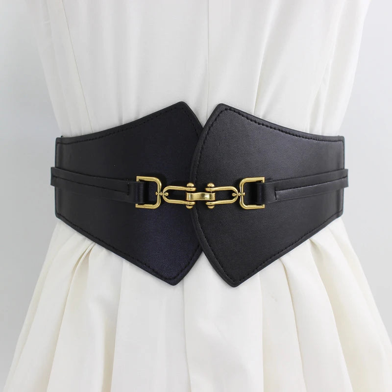 Women's Wide PU Leather Corset Belt – Elastic Waist Cincher Wide Corset Belt SWANS