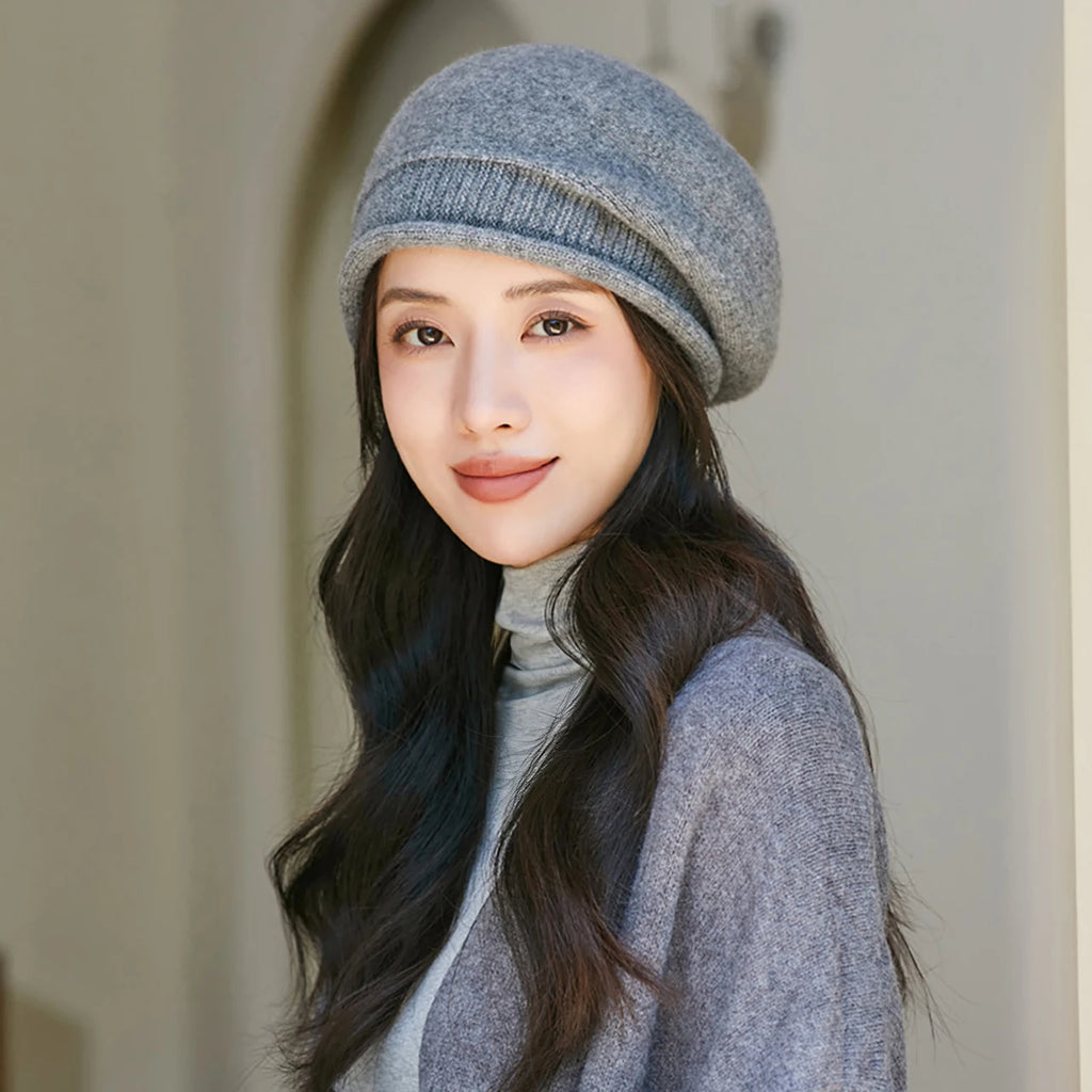 Women's Winter Knit Beret Beanie Hat – Warm Rolled Edge Cap Knit Beanie Hat SWANS