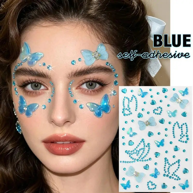 3D Rhinestone Face Jewel Stickers – Glitter Gems & Bow Sheet Face Jewel Stickers SWANS A2
