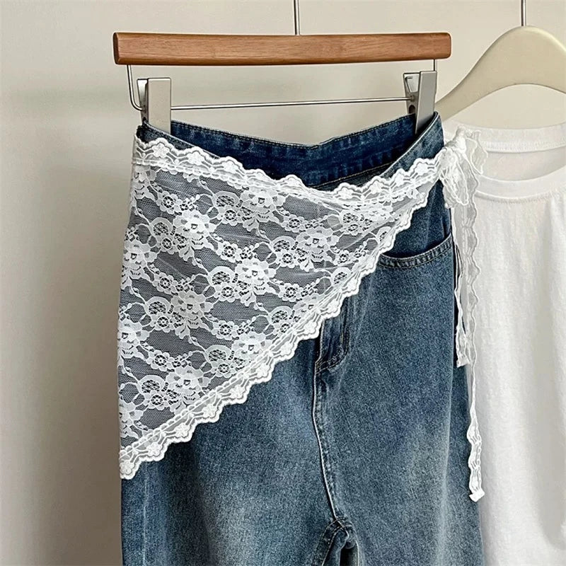 Korean INS High-Waist Lace Trim Mini Half Skirt for Women Mini Half Skirt SWANS