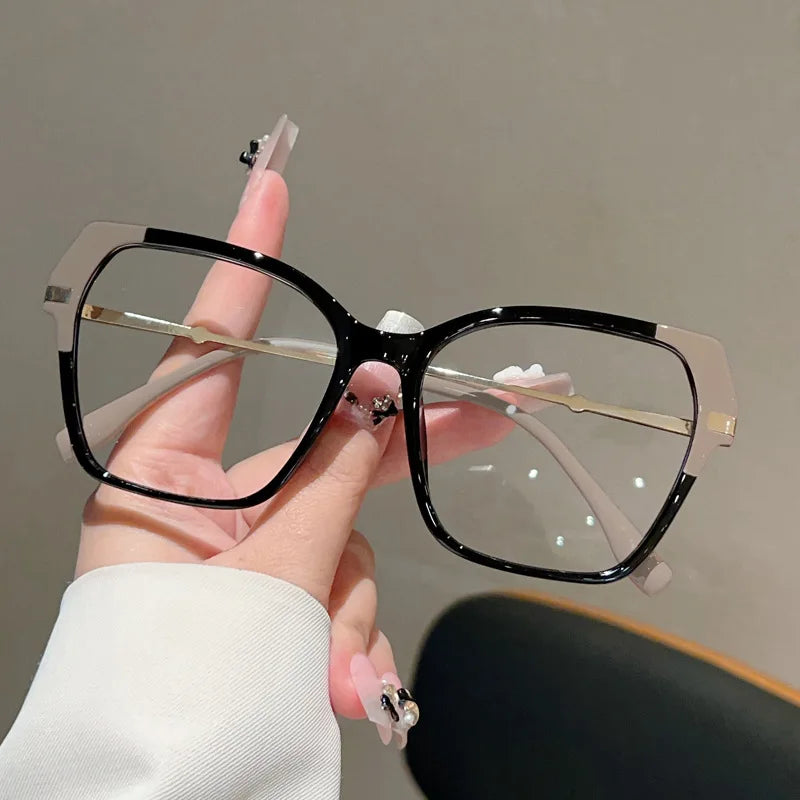TOYEARN Oversized Blue Light Blocking Glasses Frames Women Eyeglasses Frames SWANS Beige Black
