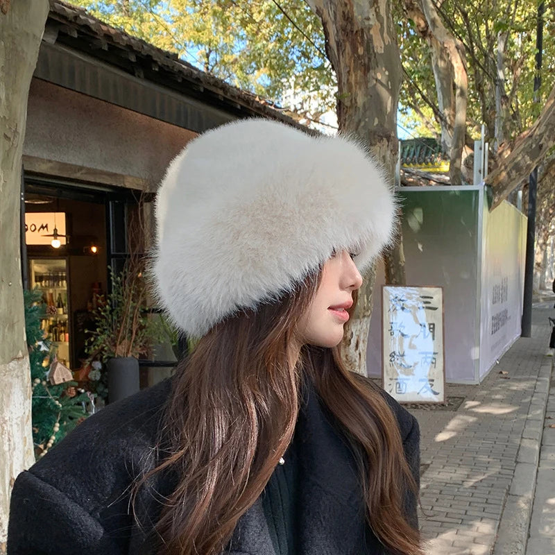 Women's Winter Plush Bucket Hat – Faux Fur Warm Fisherman Cap Winter Bucket Hat SWANS