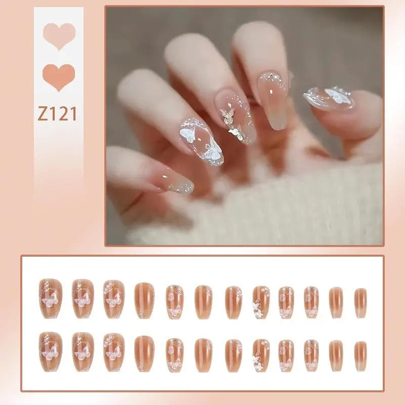 Press On Acrylic Nails – 24pc French Tip Fake Nail Set & Glue
