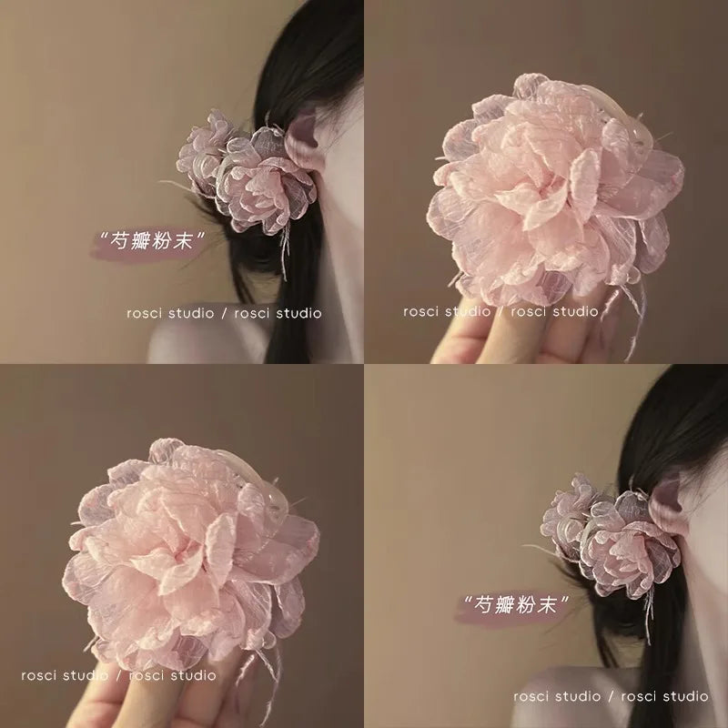 French Peony Flower Hair Claw Clip – Elegant Floral Shark Clip Hair Claw Clip SWANS