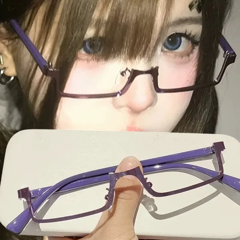 Y2K Japanese Half-Frame Decorative Glasses | Vintage Metal Decorative Eyeglass Frames SWANS purple-1pc