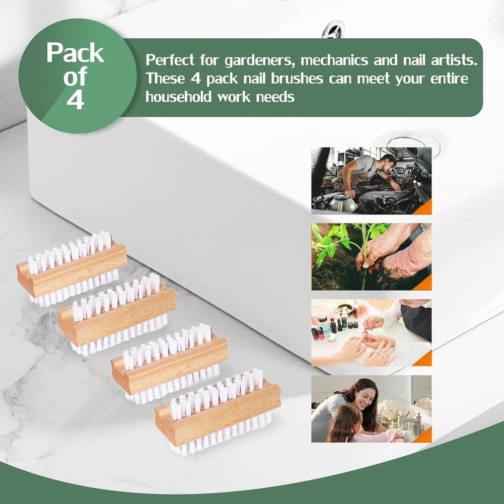 SWANS 4-Pack Two-Sided Wooden Nail Cleaning Brush Set Nail Cleaning Brush SWANS