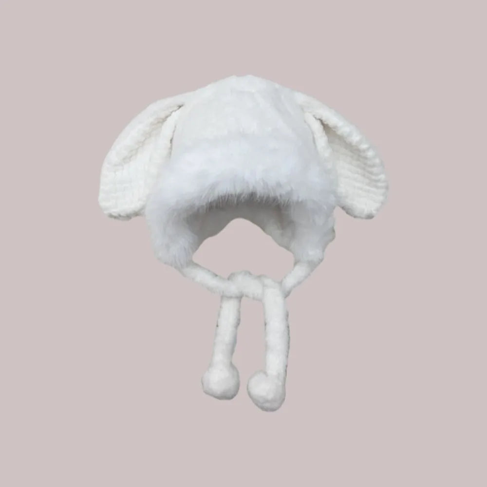 Women's Winter Wool Bucket Hat with Bear & Rabbit Ears Winter Bucket Hat SWANS White-B