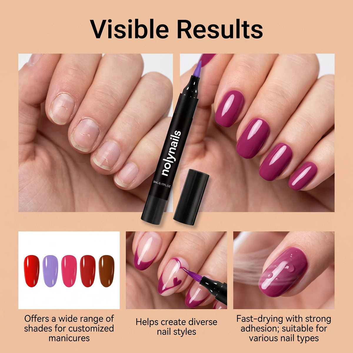 OceAura 5-Color Gel Nail Polish Pen Set – Quick Dry No UV Gel Nail Polish Set SWANS