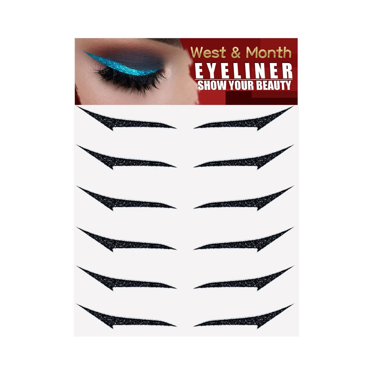 WEST MONTH Glitter Eyeliner Stickers – Reusable Cat Eye Patches Eyeliner Sticker SWANS 6 pairs in bag
