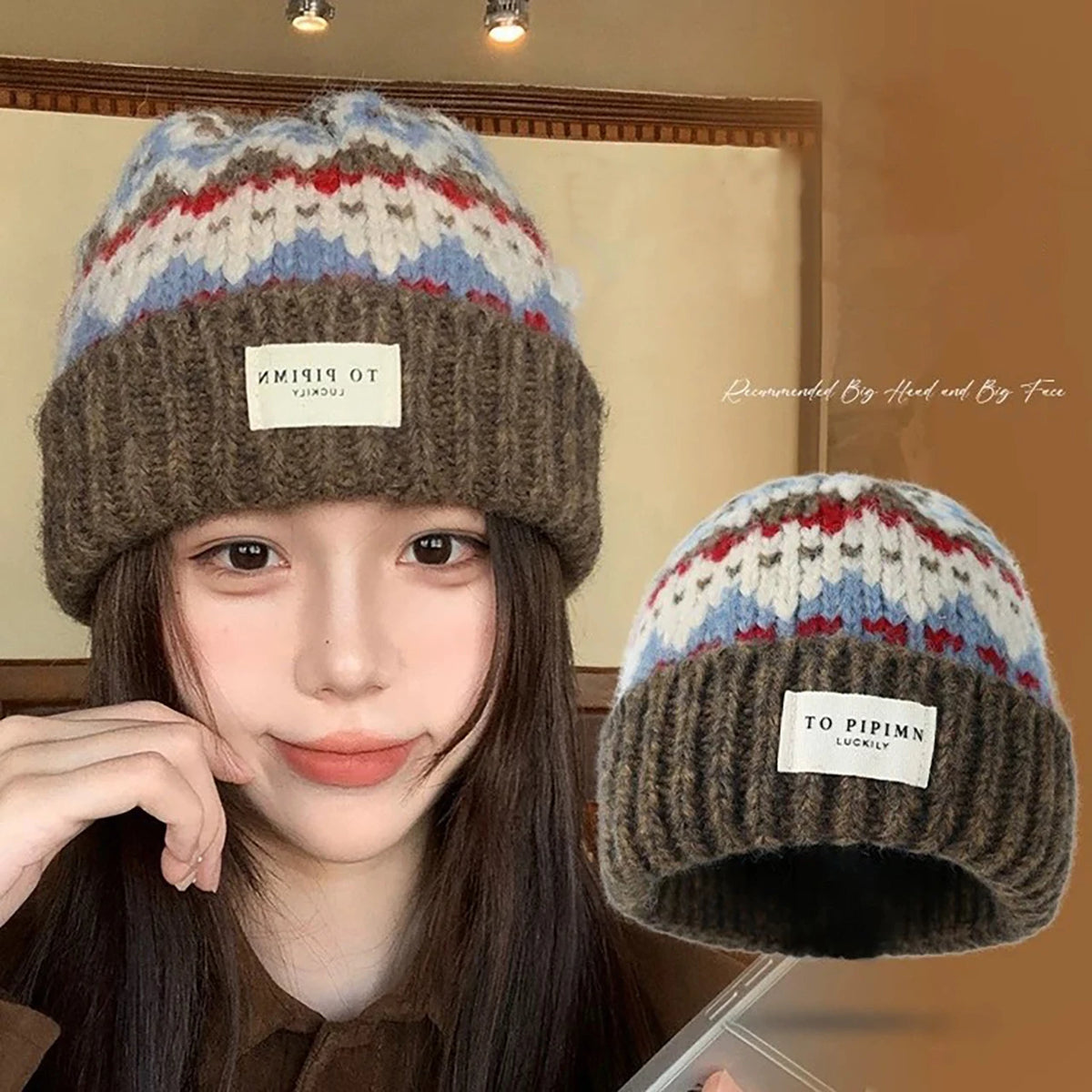 Vintage Pattern Knitted Beanie – Women's Winter Warm Cap Knitted Beanie Hat SWANS
