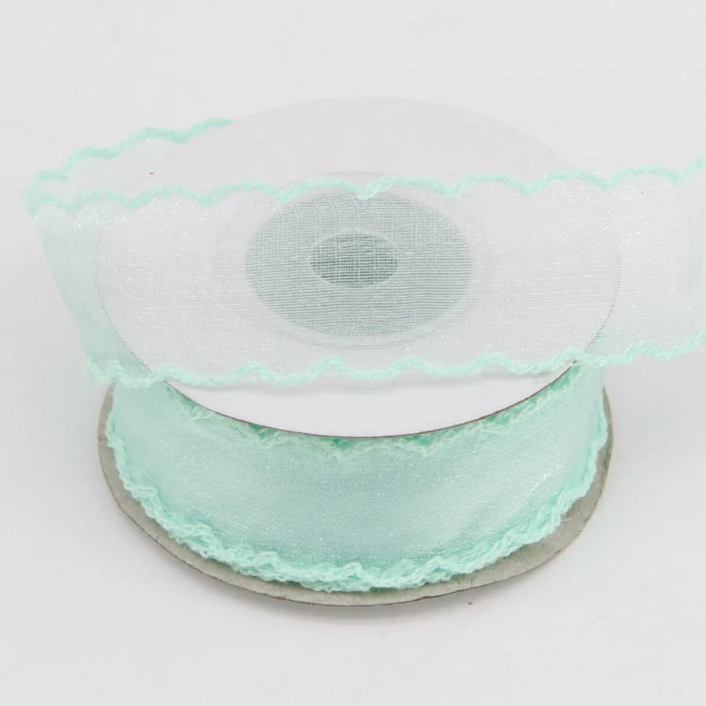 Shimmering Scalloped Edge Organza Ribbon – Boho Craft & Décor Decorative Craft Ribbon SWANS Mint Green 25mm