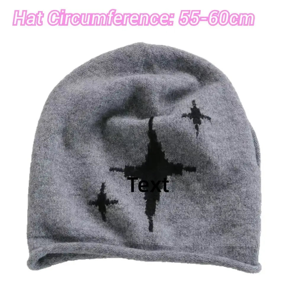 Women's Star Pattern Knit Beanie – Windproof Drawstring Winter Hat Knitted Winter Beanie SWANS