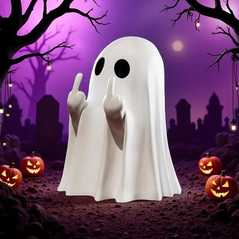 Middle Finger Ghost Statue – Funny Halloween Decor Figurine Halloween Figurine SWANS