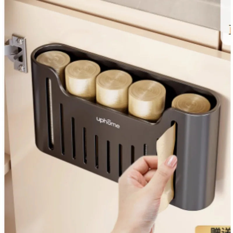 SWANS Wall-Mounted Bag Dispenser – No-Drill Kitchen Storage Wall Storage Dispenser SWANS black