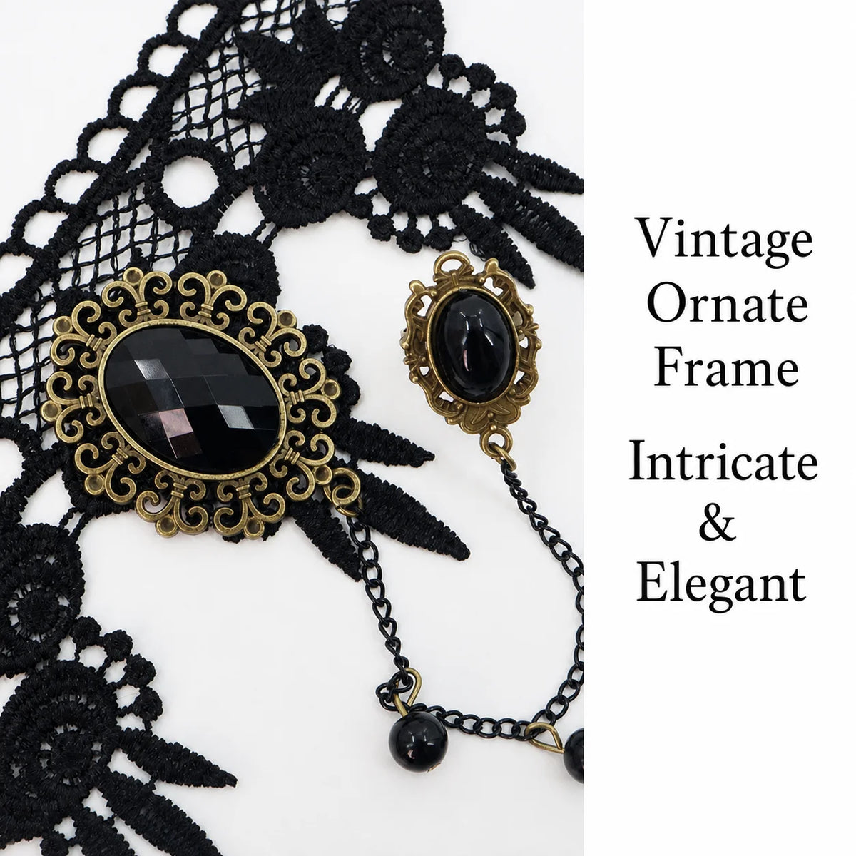 Gothic Black Lace Choker Necklace & Bracelet Set | Faux Gem Jewelry Set SWANS