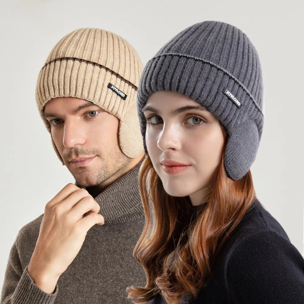 Thickened Knit Hat with Earmuffs – Unisex Windproof Cap Knit Winter Hat SWANS