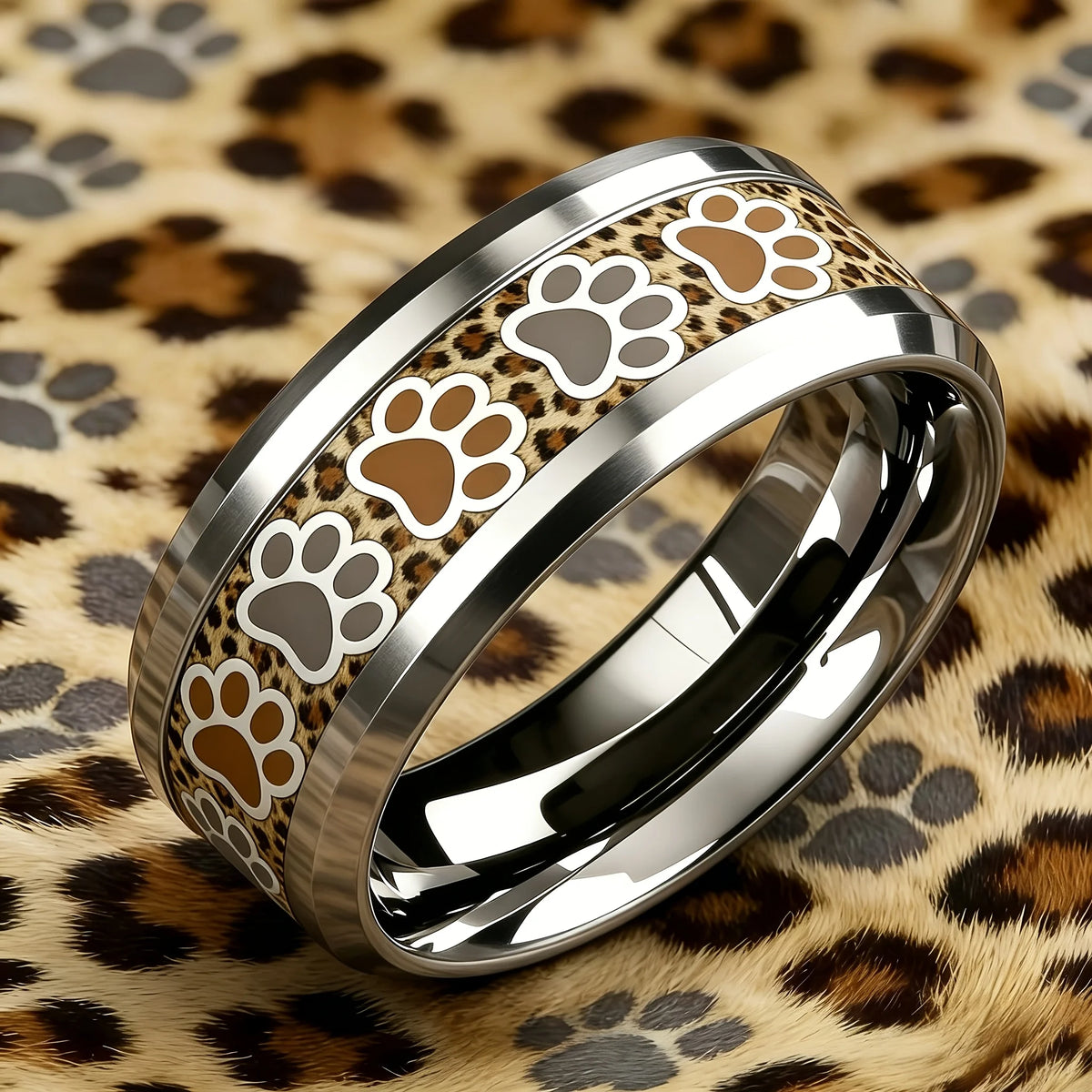 Unisex Dog Paw Stainless Steel Ring – Polished Fashion Band Fashion Ring SWANS Silver 12